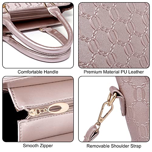 4Pcs Handbag Set for Women, PU Leather Tote Shoulder Bags Top Handle Satchel Bag Purse Clutch Card Holder with Bear Pendant (Pink)