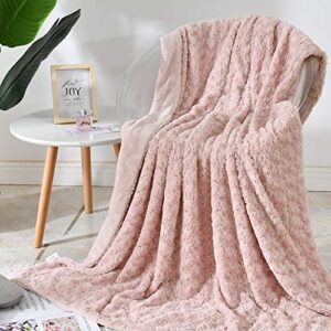 vangao throw blanket rose pattern design cozy fuzzy texture hypoallergenic for couch chair bed dimensional light weight luxurious blanket 50×60, pink