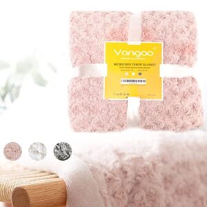 Vangao Throw Blanket Rose Pattern Design Cozy Fuzzy Texture Hypoallergenic for Couch Chair Bed Dimensional Light Weight Luxurious Blanket 50x60, Pink