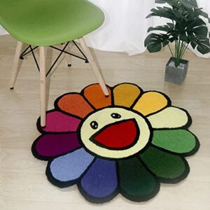 Lotus Atelier 30 in. Cartoon Sunflower Rug for Room | Smiley Face Maximalist Rugs for Bedroom | Hypebeast Rug | Preppy Decor