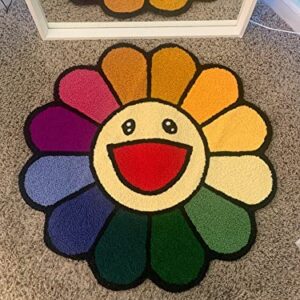 Lotus Atelier 30 in. Cartoon Sunflower Rug for Room | Smiley Face Maximalist Rugs for Bedroom | Hypebeast Rug | Preppy Decor