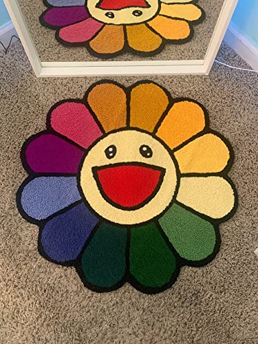 Lotus Atelier 30 in. Cartoon Sunflower Rug for Room | Smiley Face Maximalist Rugs for Bedroom | Hypebeast Rug | Preppy Decor