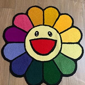 Lotus Atelier 30 in. Cartoon Sunflower Rug for Room | Smiley Face Maximalist Rugs for Bedroom | Hypebeast Rug | Preppy Decor