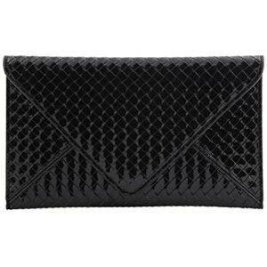 jnb weaved faux patent leather glossy envelope clutch,black2