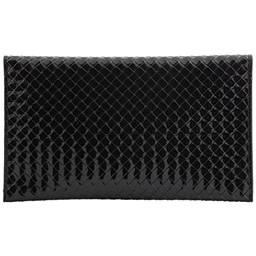 JNB Weaved Faux Patent Leather Glossy Envelope Clutch,Black2
