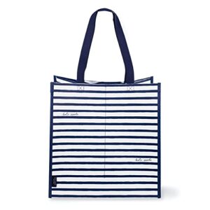 kate spade new york reusable shopping bag, grocery tote with shoulder straps, large collapsible tote, navy painted stripe