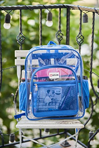 SHYLERO Clear Backpack For Work XL - Heavy Duty School Bookbag has TSA Lock - 2-WAY Zip - Transparent PVC - H18''xW14''xD8