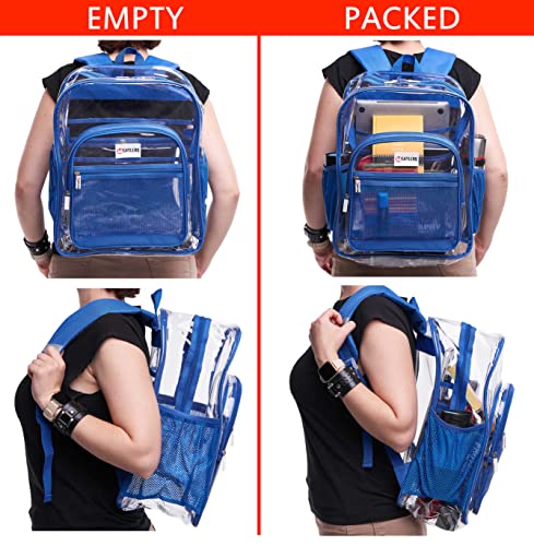 SHYLERO Clear Backpack For Work XL - Heavy Duty School Bookbag has TSA Lock - 2-WAY Zip - Transparent PVC - H18''xW14''xD8