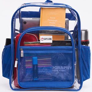 SHYLERO Clear Backpack For Work XL - Heavy Duty School Bookbag has TSA Lock - 2-WAY Zip - Transparent PVC - H18''xW14''xD8