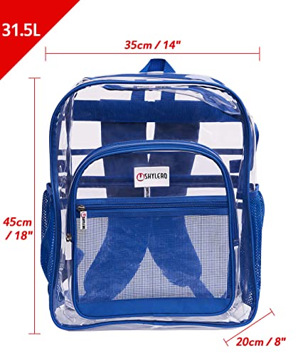 SHYLERO Clear Backpack For Work XL - Heavy Duty School Bookbag has TSA Lock - 2-WAY Zip - Transparent PVC - H18''xW14''xD8