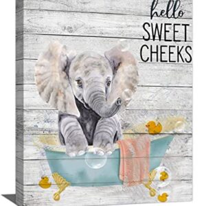 Funny Elephant Bathroom Wall Art Elephant Bathroom Pictures Wall Decor Elephant in Bathtub Canvas Painting Print for Wall Farmhouse Animal Bathroom Wall Decor Artwork Framed for Bedroom Toilet 12"x16"