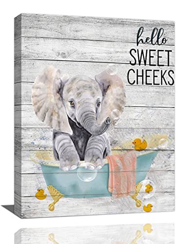 Funny Elephant Bathroom Wall Art Elephant Bathroom Pictures Wall Decor Elephant in Bathtub Canvas Painting Print for Wall Farmhouse Animal Bathroom Wall Decor Artwork Framed for Bedroom Toilet 12"x16"