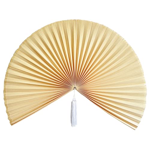 ChicnChill Oriental Wall Fan, Giant Bamboo Fan with Tassel, Oriental Woven Wall Hanging ,Decorative Fan Above Bed, Rustic Wall Pediment for Home Decor (Extra Large 47''x23.5'')