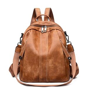 raycell backpack purse for women fashion leather convertible handbags shoulder book bag ladies anti theft satchel sling travel bag (brown)