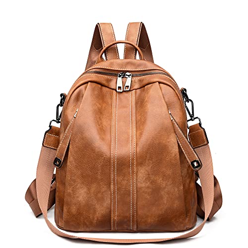 RAYCELL Backpack Purse for Women Fashion Leather Convertible Handbags Shoulder Book Bag Ladies Anti theft Satchel Sling Travel Bag (BROWN)