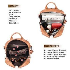 RAYCELL Backpack Purse for Women Fashion Leather Convertible Handbags Shoulder Book Bag Ladies Anti theft Satchel Sling Travel Bag (BROWN)