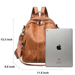 RAYCELL Backpack Purse for Women Fashion Leather Convertible Handbags Shoulder Book Bag Ladies Anti theft Satchel Sling Travel Bag (BROWN)