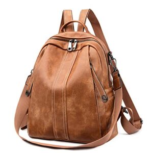 RAYCELL Backpack Purse for Women Fashion Leather Convertible Handbags Shoulder Book Bag Ladies Anti theft Satchel Sling Travel Bag (BROWN)