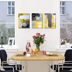 ARTINME Trendy Framed Modern Yellow and Grey Abstract Giclee Canvas Prints Wall Art Picture Living Room Bedroom Home Decorations (12 x 16 inch, Set Of 3)