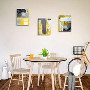 ARTINME Trendy Framed Modern Yellow and Grey Abstract Giclee Canvas Prints Wall Art Picture Living Room Bedroom Home Decorations (12 x 16 inch, Set Of 3)