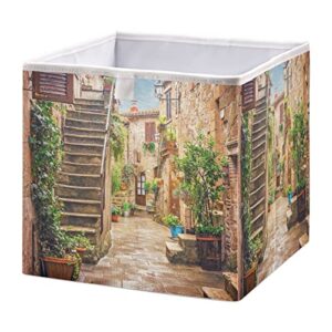 blueangle old town of italy cube storage bin, 11 x 11 x 11 in, large collapsible organizer storage basket for home décor（86）