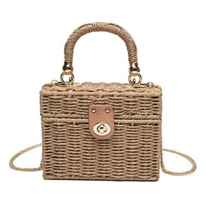 Women's Straw Bag Vintage Basket Purse Summer Beach Handbag Rattan Crossbody Bag Casual Vacation (Handbag-Khaki)