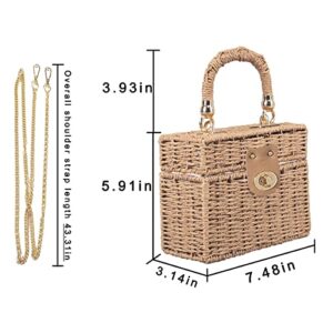 Women's Straw Bag Vintage Basket Purse Summer Beach Handbag Rattan Crossbody Bag Casual Vacation (Handbag-Khaki)