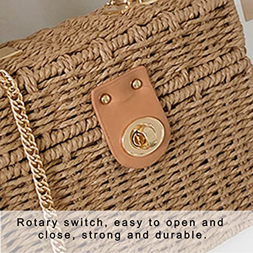 Women's Straw Bag Vintage Basket Purse Summer Beach Handbag Rattan Crossbody Bag Casual Vacation (Handbag-Khaki)