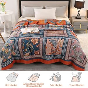 KINBEDY 4 Layers of Gauze Blanket, 100% Cotton Super Soft Boho Lightweight Breathable Bed Blankets Colorful Muslin Throw Blanket for All Seasons, Queen Size,79 x 92 Inches.