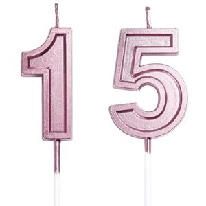 15th & 51st birthday candles cake numeral candles happy birthday cake candles topper decoration for birthday wedding anniversary celebration supplies (rose gold)