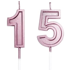 15th & 51st Birthday Candles Cake Numeral Candles Happy Birthday Cake Candles Topper Decoration for Birthday Wedding Anniversary Celebration Supplies (Rose Gold)