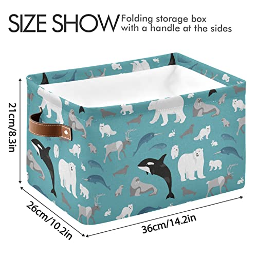 xigua Arctic Animals Square Storage Basket,Collapsible Sturdy Fabric Storage Basket Cube W/Handles for Clothes Toy Closet(1 pcs)