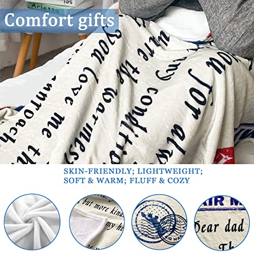 Dad Blanket - Throw Blanket to My Dad, I Love You Dad Gifts from Daughter or Son for Dad, Birthday Gifts for Dad Unique, Air Mail Letter Blanket for Fathers Day