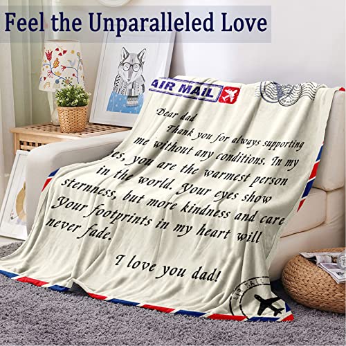 Dad Blanket - Throw Blanket to My Dad, I Love You Dad Gifts from Daughter or Son for Dad, Birthday Gifts for Dad Unique, Air Mail Letter Blanket for Fathers Day