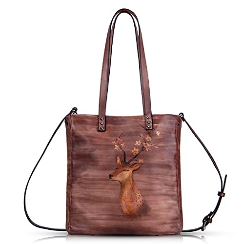 Crossbody Bag for Women Leather Tote Bag Handbags Hand-Painted Shoulder Bag Satchel (Coffee)