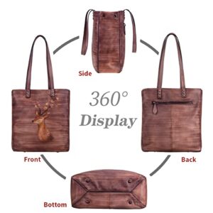 Crossbody Bag for Women Leather Tote Bag Handbags Hand-Painted Shoulder Bag Satchel (Coffee)