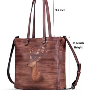 Crossbody Bag for Women Leather Tote Bag Handbags Hand-Painted Shoulder Bag Satchel (Coffee)