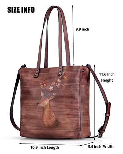 Crossbody Bag for Women Leather Tote Bag Handbags Hand-Painted Shoulder Bag Satchel (Coffee)