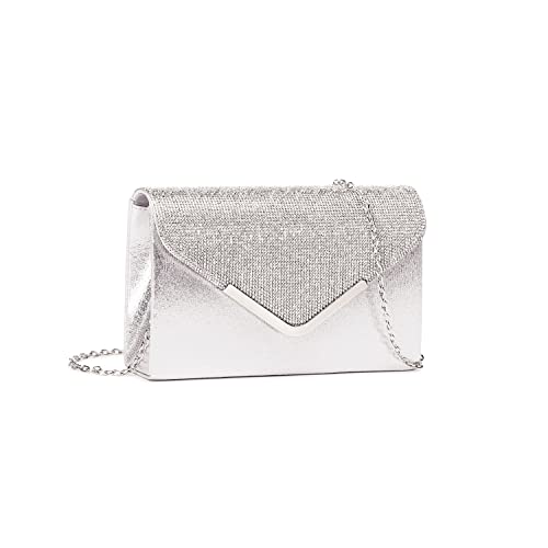 Lam Gallery Rhinestone Evening Clutch Handbag Bling Silver Crystal Bridal Purse Wedding Cocktail Party Bag(Silver)