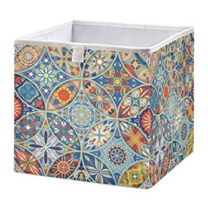 blueangle vintage mandala pattern cube storage bin, 11 x 11 x 11 in, large collapsible organizer storage basket for home décor（899）