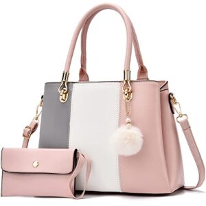 women handbags large tote shoulder bag crossbody bag for women color stitching top handle satchel hobo 2pcs purse set pink
