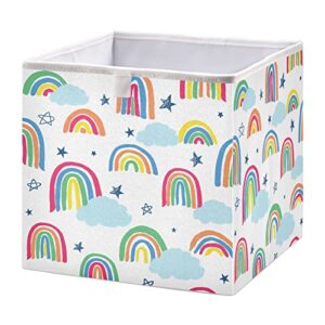 blueangle cartoon rainbow cube storage bin, 11 x 11 x 11 in, large collapsible organizer storage basket for home décor（1004）