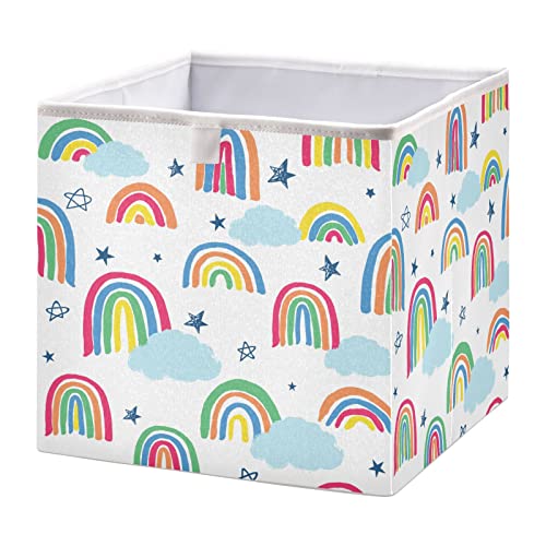 Blueangle Cartoon Rainbow Cube Storage Bin, 11 x 11 x 11 in, Large Collapsible Organizer Storage Basket for Home Décor（1004）