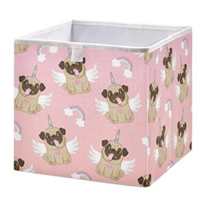 unicorn pug dog storage baskets for shelves foldable collapsible storage box bins with fabric bins cube toys organizers for pantry organizing shelf nursery home closet,11 x 11inch