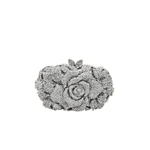 debimy rose flower crystal purses sparkly rhinestone evening clutch for women wedding party cocktail handbags silver