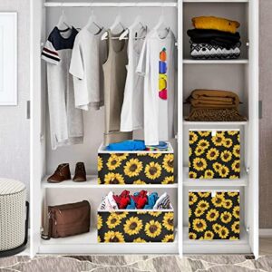 RunningBear Black Sunflowers Storage Basket Storage Bin Square Collapsible Toy Bins Cloth Baskets Containers Organizer for Closet Shelf Car
