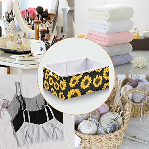 RunningBear Black Sunflowers Storage Basket Storage Bin Square Collapsible Toy Bins Cloth Baskets Containers Organizer for Closet Shelf Car