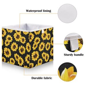 RunningBear Black Sunflowers Storage Basket Storage Bin Square Collapsible Toy Bins Cloth Baskets Containers Organizer for Closet Shelf Car