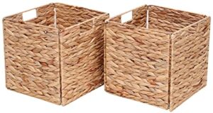 water hyacinth storage basket,wicker baskets for shelves,folding 2 packs handmade woven,decorative seagrass shelf basket ,shelf basket for storage toys books and clothes ,12x12x12 inches.