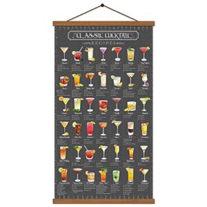 sagueyu family cocktail guide recipe poster painting on canvas wine mixology drink wall art bar pub kitchen dining room home wall decor 15.7 x 27 inch (with frame)